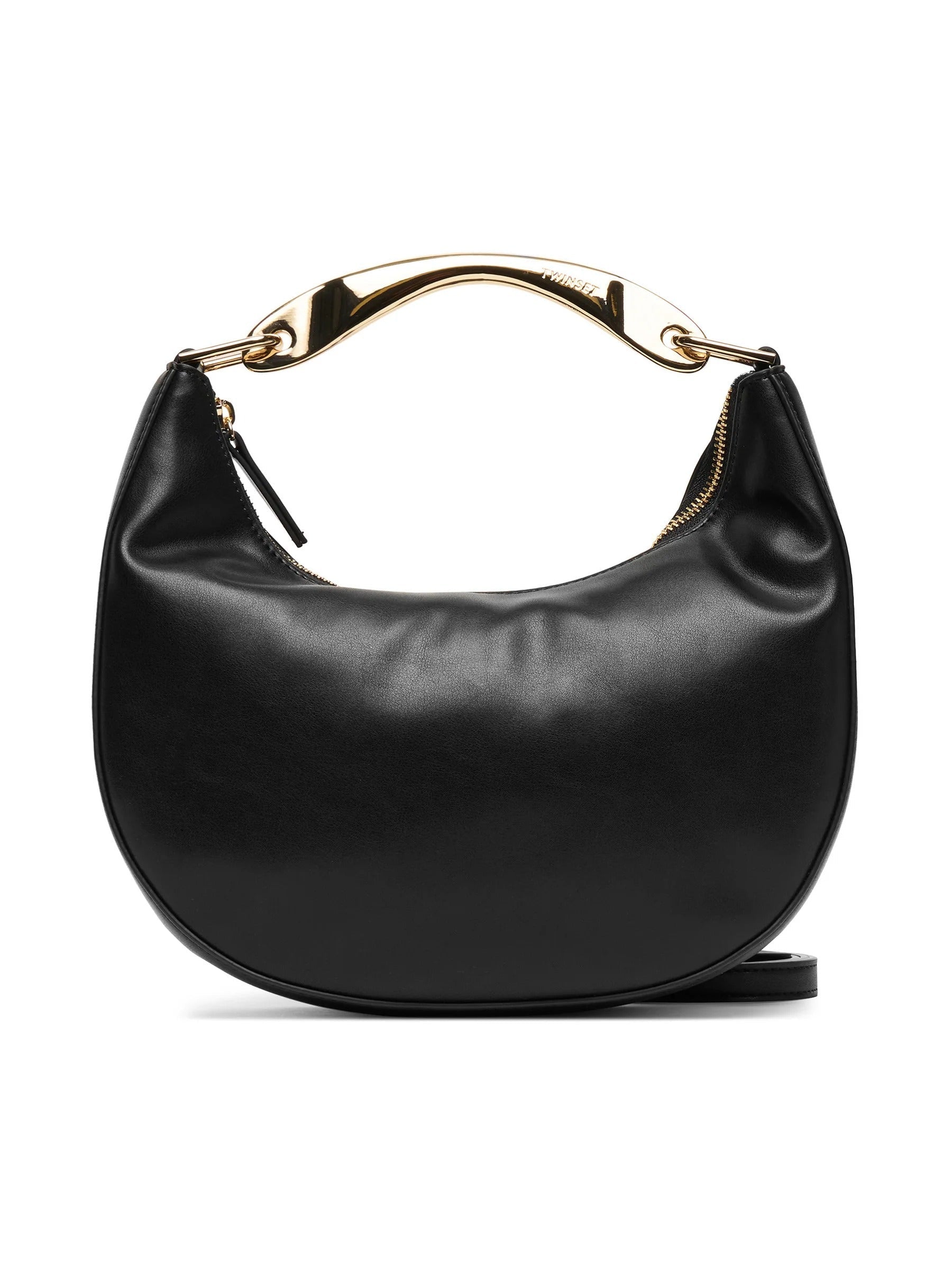 TWINSET Borsa Donna a Spalla Hobo Nera con Manico in Metallo e Tracolla