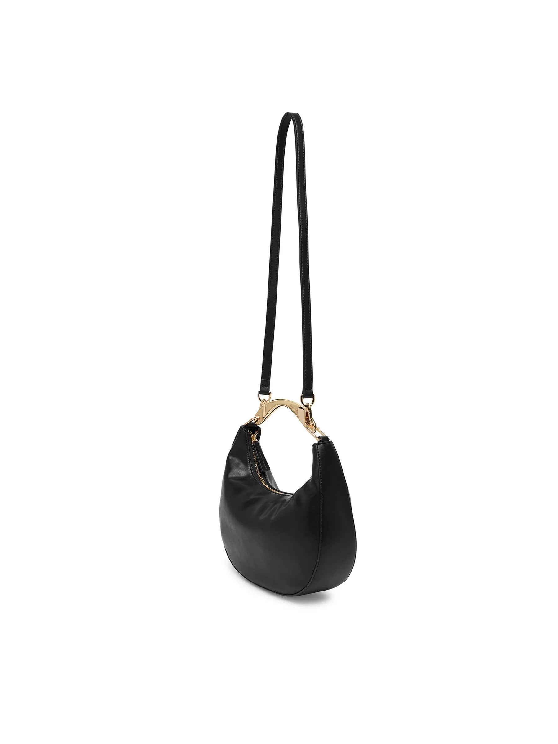 TWINSET Borsa Donna a Spalla Hobo Nera con Manico in Metallo e Tracolla