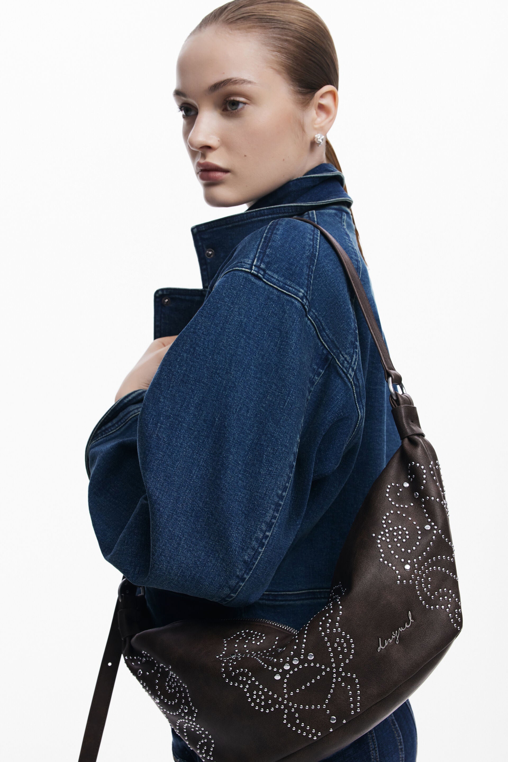 DESIGUAL Borsa Donna a Spalla Marrone, Poker Face Munster