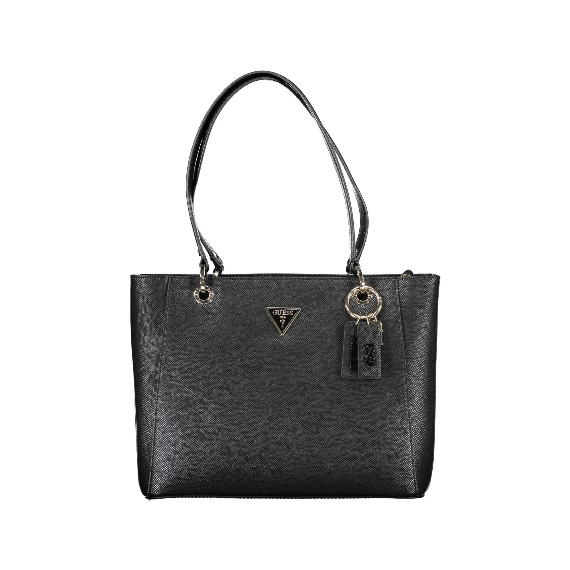 GUESS JEANS Borsa Donna Noelle Nera a Spalla con Dettagli a Contrasto