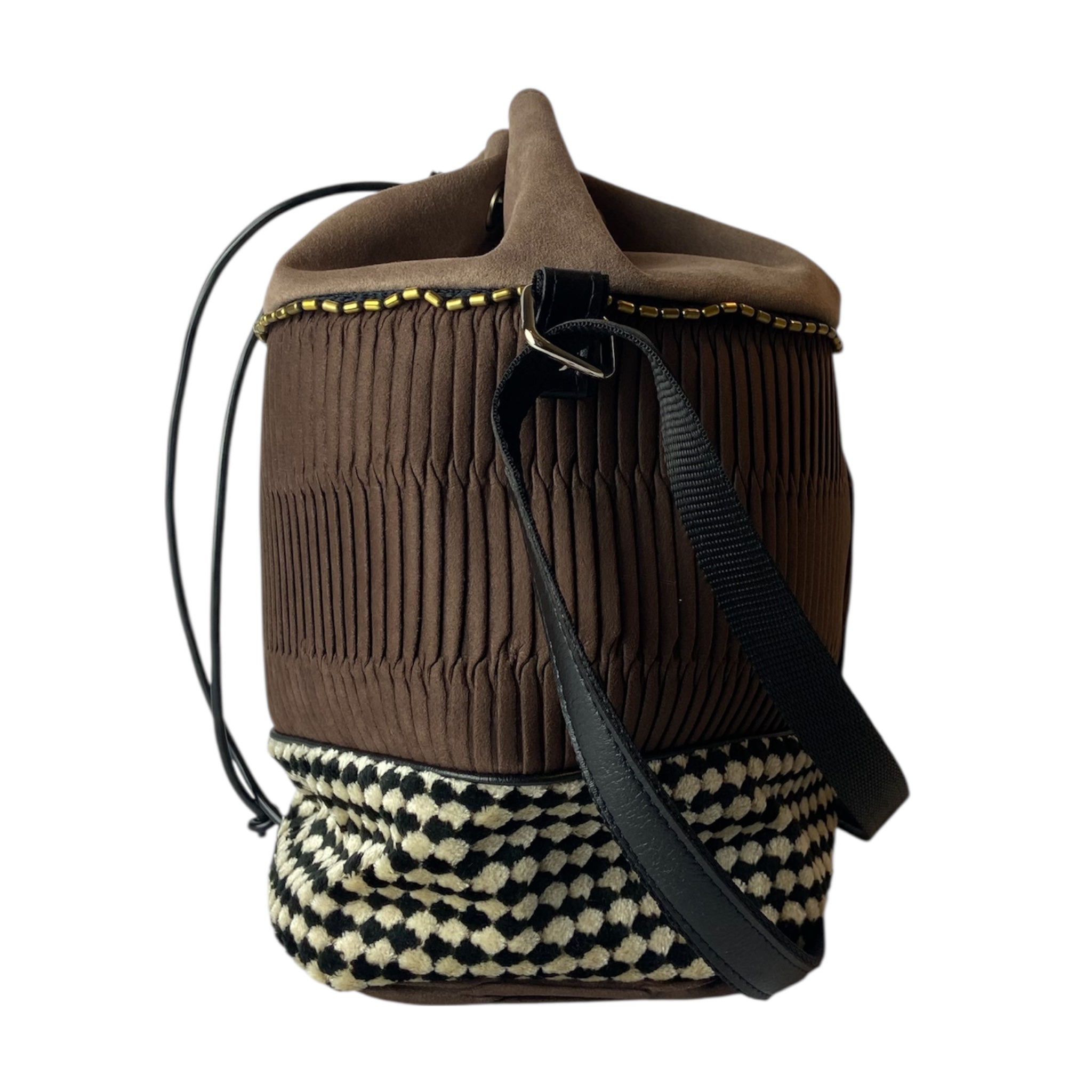 Secchiello Marrone & Pied de Poule - Borsa donna a tracolla