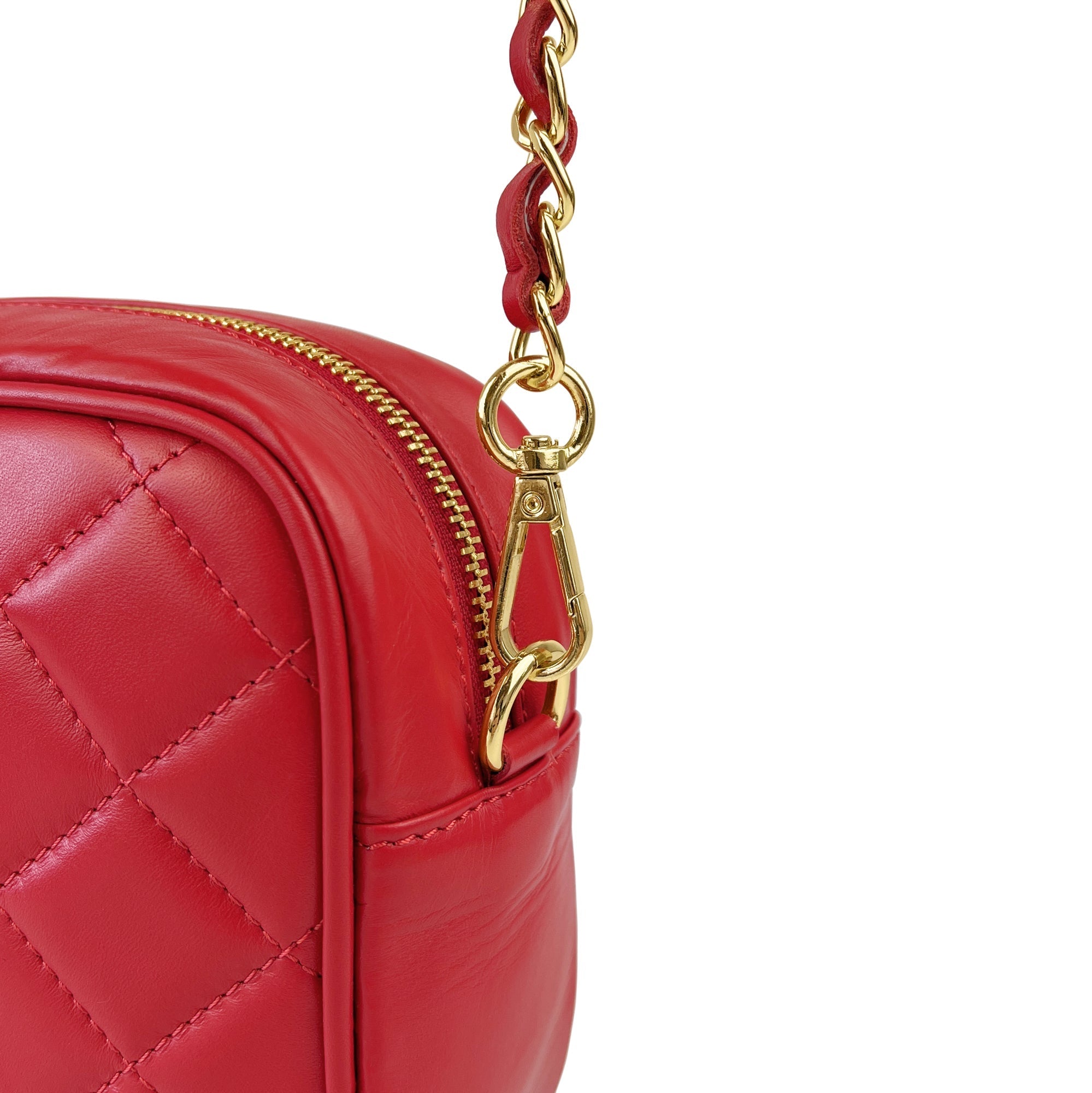 Borsa Donna a Tracolla Trapuntata Rossa, In Vera Pelle, Made in Italy, Nora