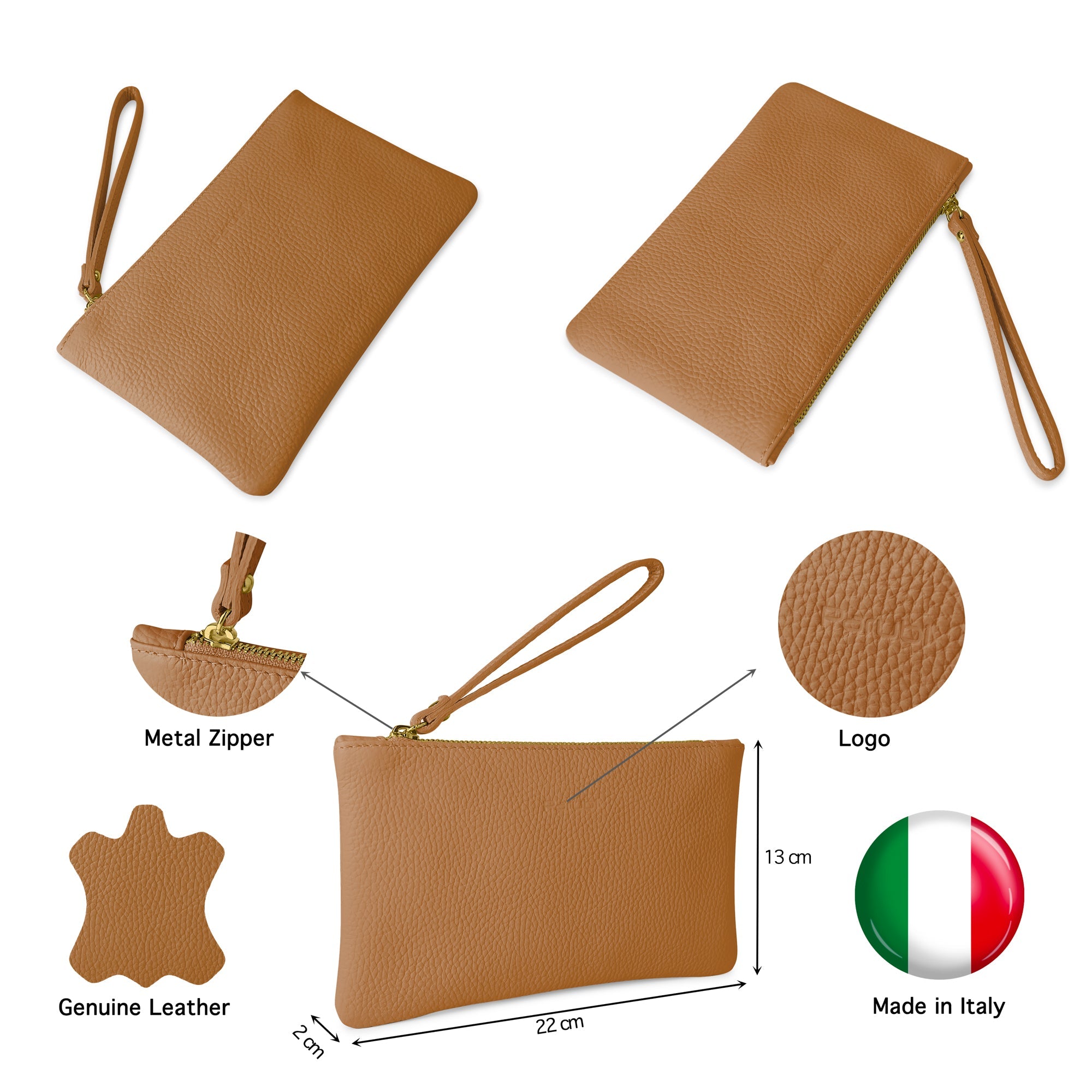 Pochette Donna a Mano, In Vera Pelle, Made in Italy, Modello Aura