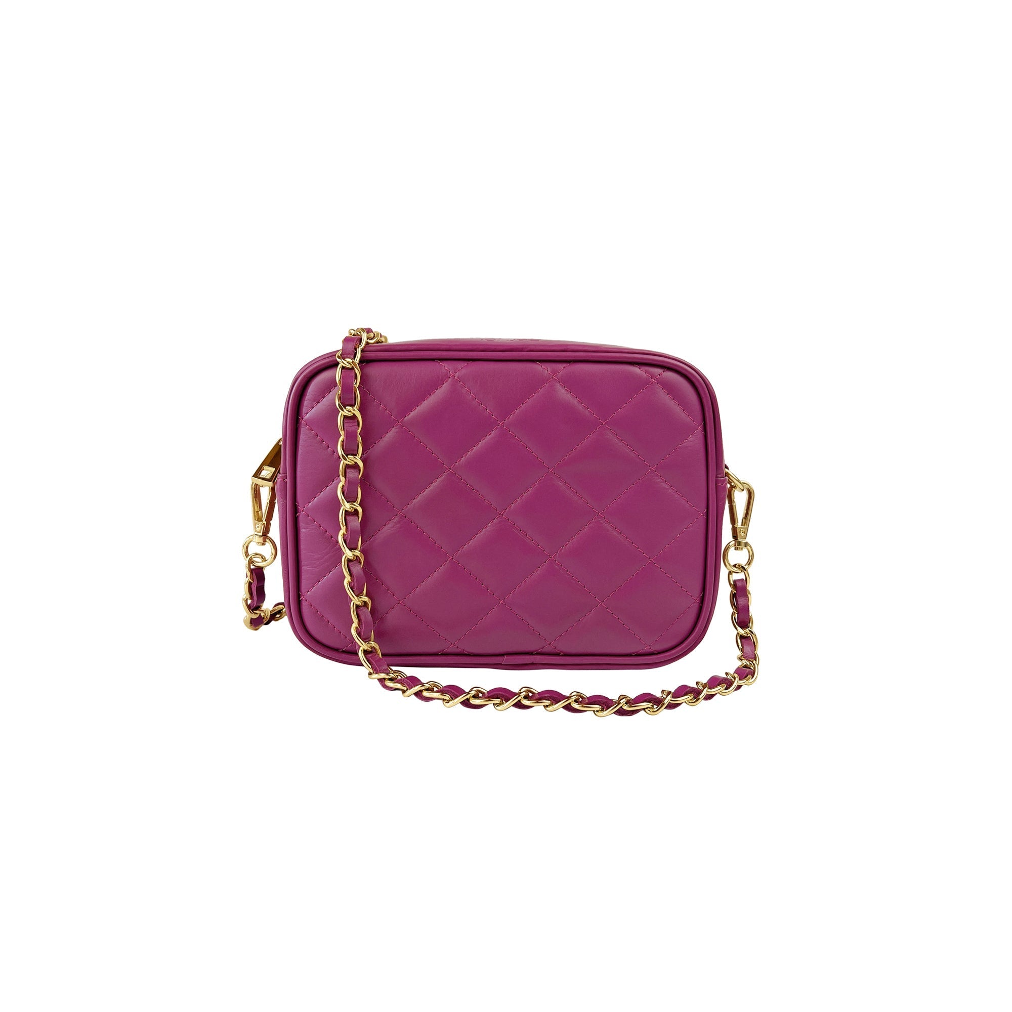 Borsa Donna a Tracolla Trapuntata Ciclamino, In Vera Pelle, Made in Italy, Nora