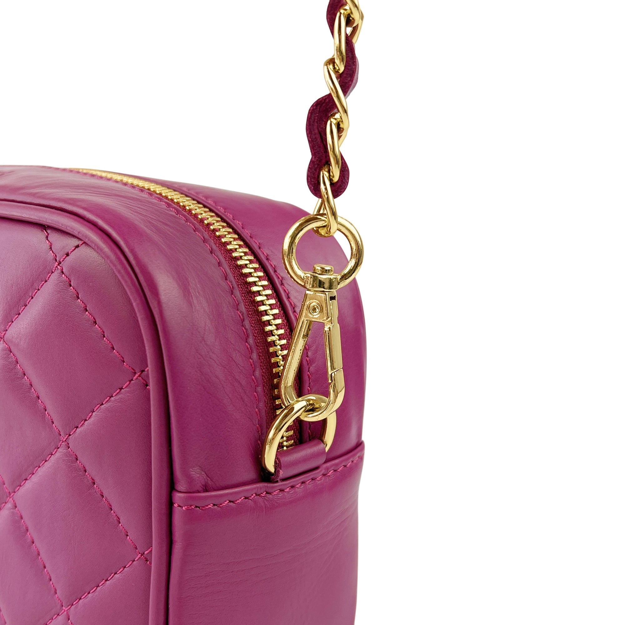 Borsa Donna a Tracolla Trapuntata Ciclamino, In Vera Pelle, Made in Italy, Nora