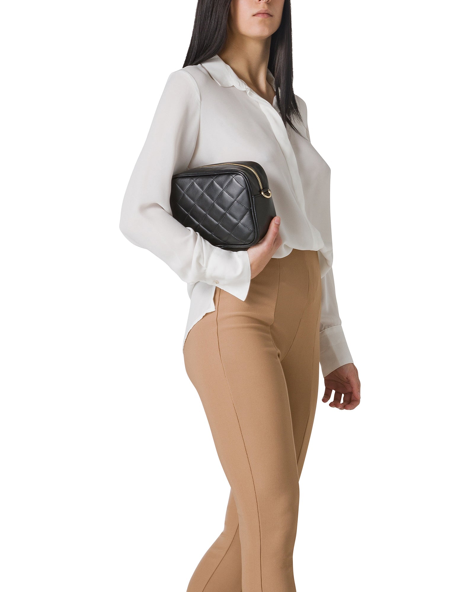 Borsa Donna a Tracolla Trapuntata Ciclamino, In Vera Pelle, Made in Italy, Nora