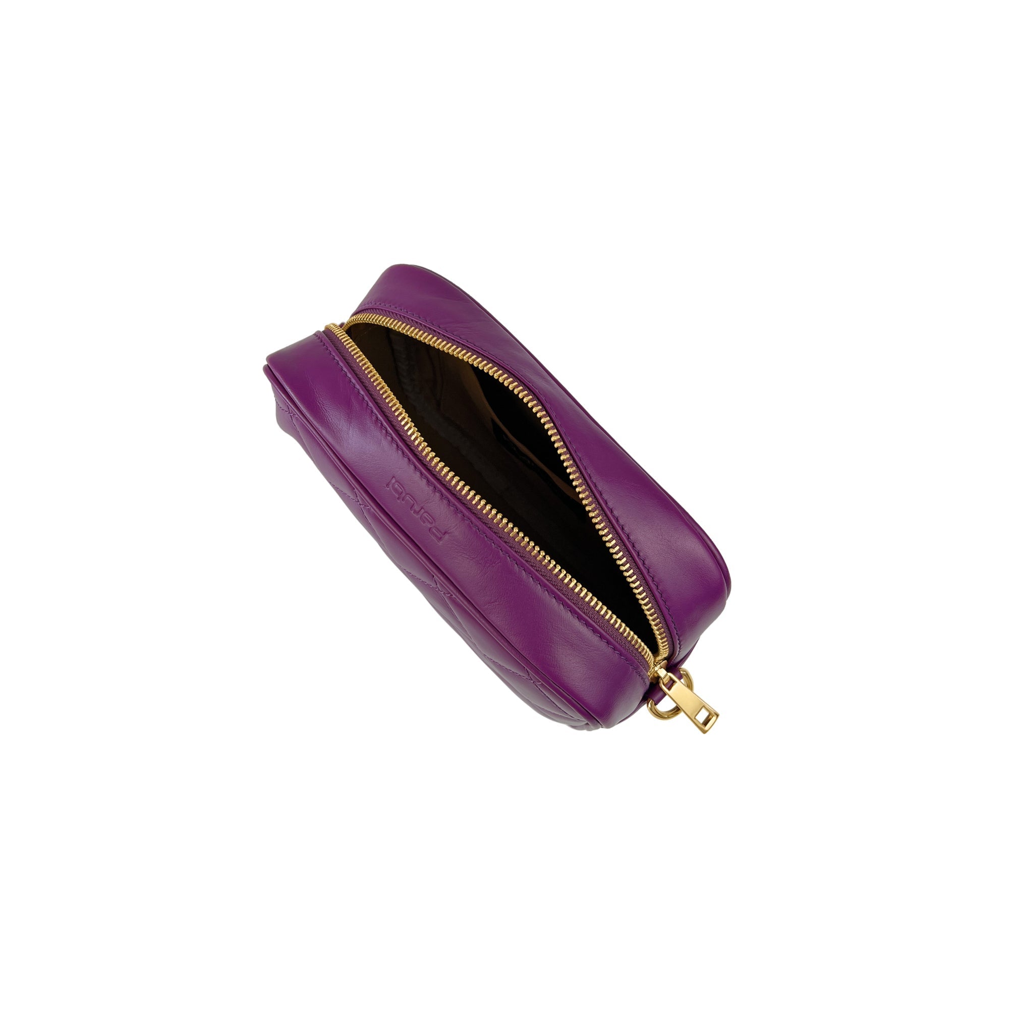 Borsa Donna a Tracolla Trapuntata Viola, In Vera Pelle, Made in Italy, Nora