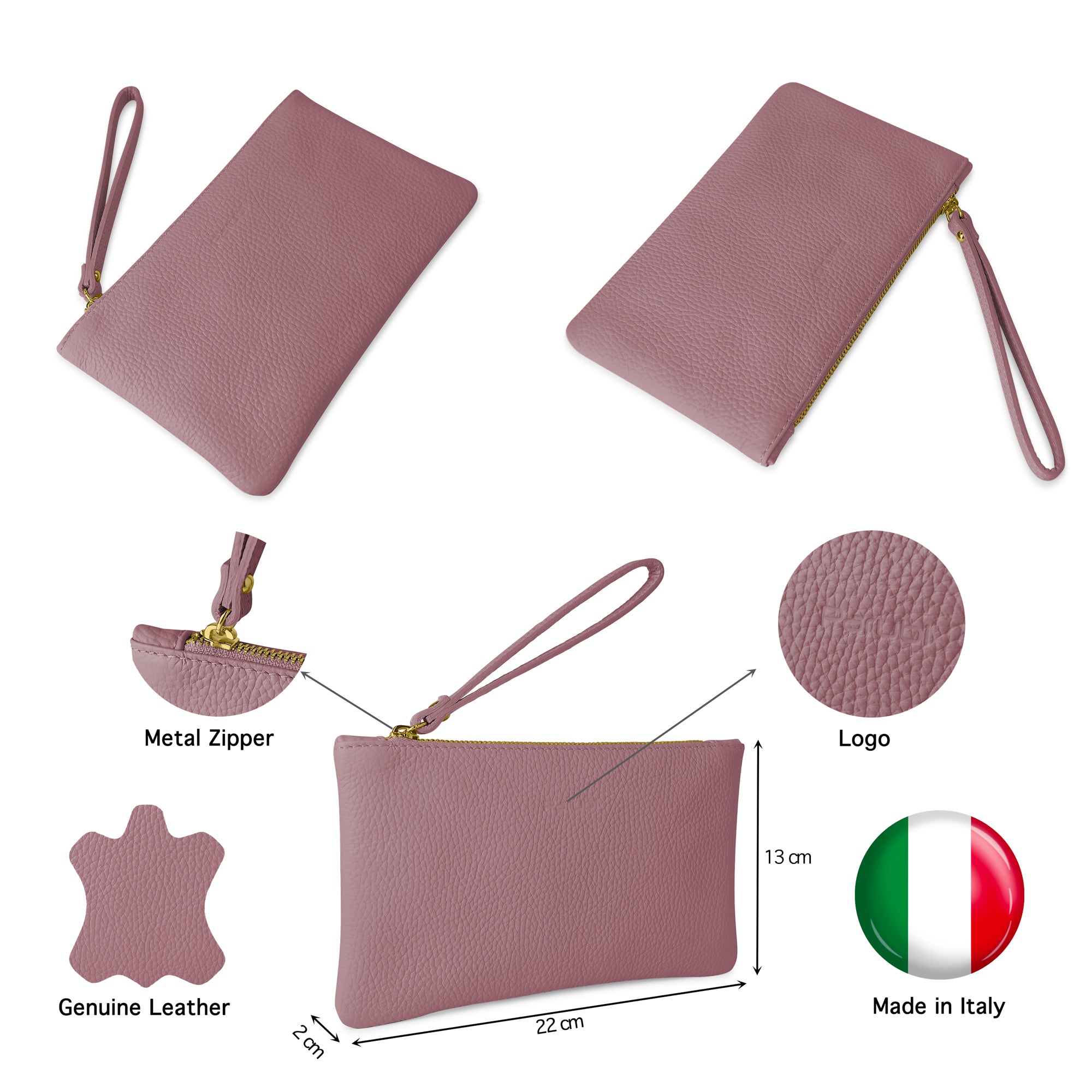 Pochette Donna a Mano, In Vera Pelle, Made in Italy, Modello Aura