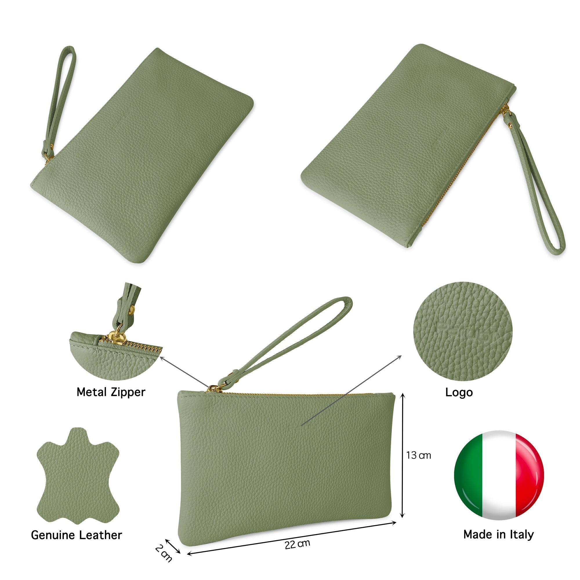 Pochette Donna a Mano, In Vera Pelle, Made in Italy, Modello Aura