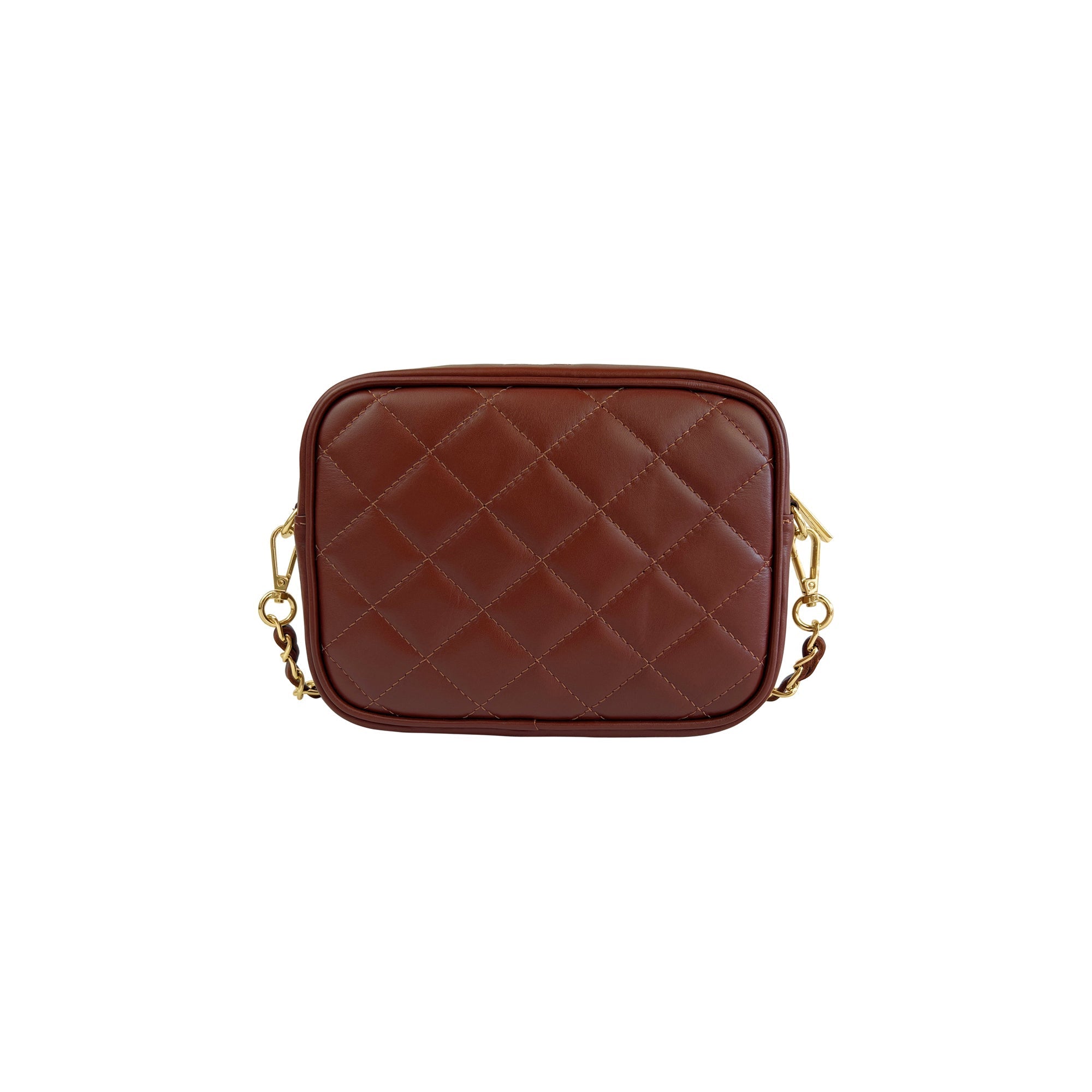 Borsa Donna a Tracolla Trapuntata Marrone, In Vera Pelle, Made in Italy, Nora
