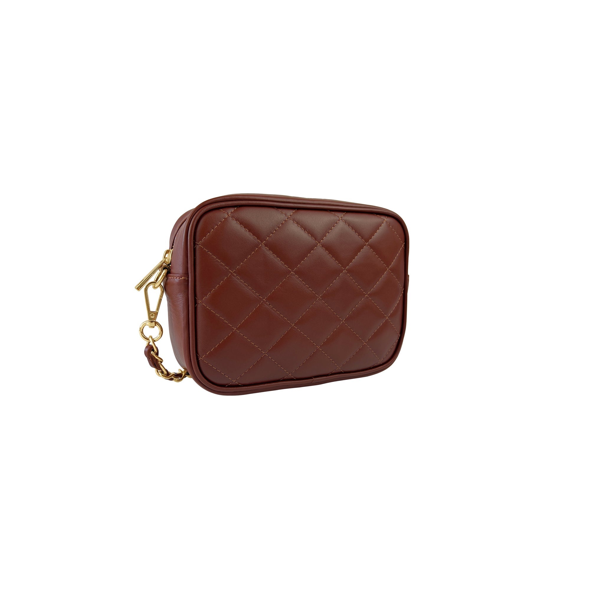 Borsa Donna a Tracolla Trapuntata Marrone, In Vera Pelle, Made in Italy, Nora