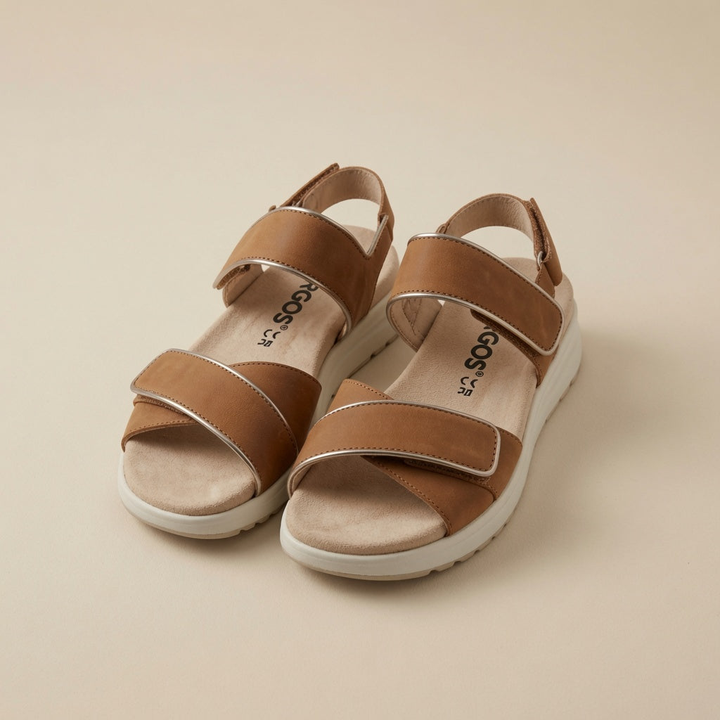 Sandalo Hergos Donna Pelle Nubuk Doppia Fascia Velcro Antilope