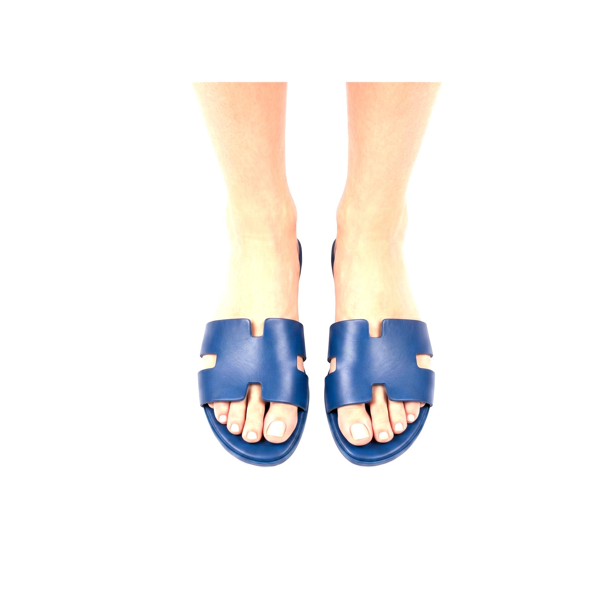 Sandali a Ciabattina Donna Modello H in Vera Pelle Blu - Made in Italy | Art. PUGLIA