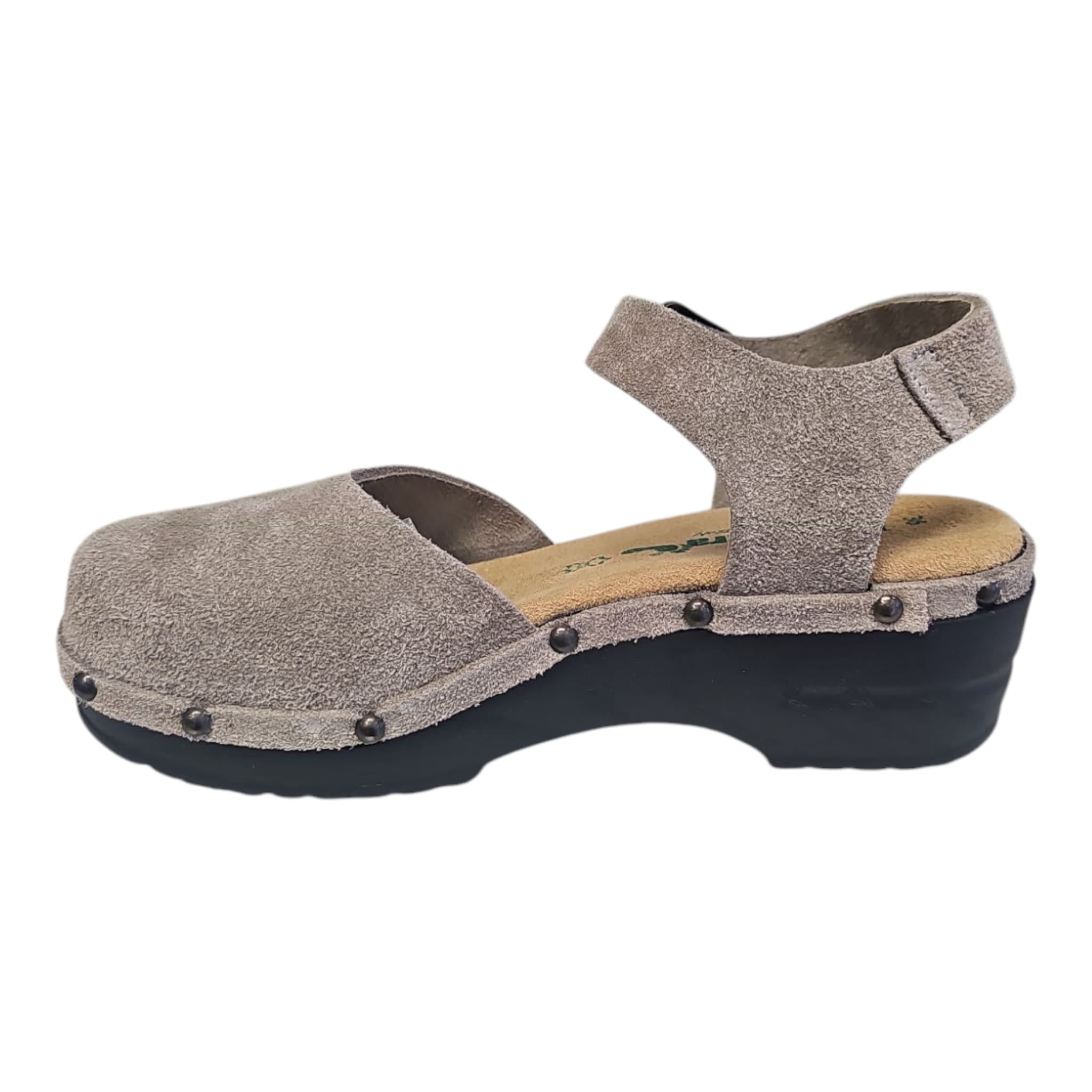 BioNatura sandalo zoccolo da donna in camoscio beige,stile casual
