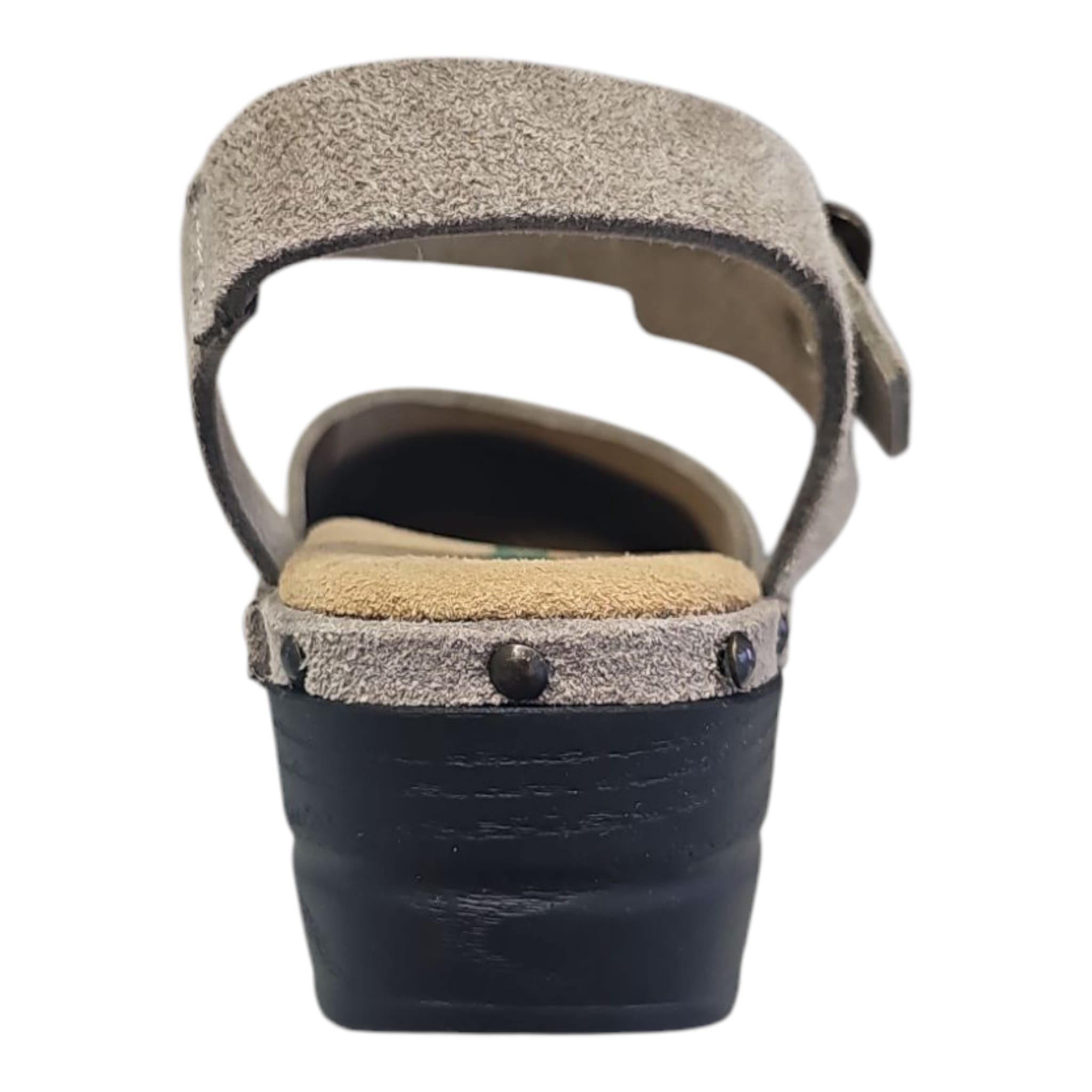 BioNatura sandalo zoccolo da donna in camoscio beige,stile casual
