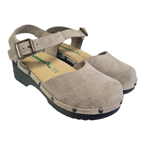 BioNatura sandalo zoccolo da donna in camoscio beige,stile casual