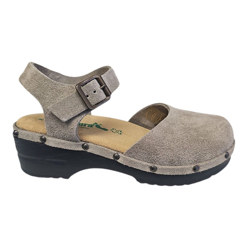 BioNatura sandalo zoccolo da donna in camoscio beige,stile casual