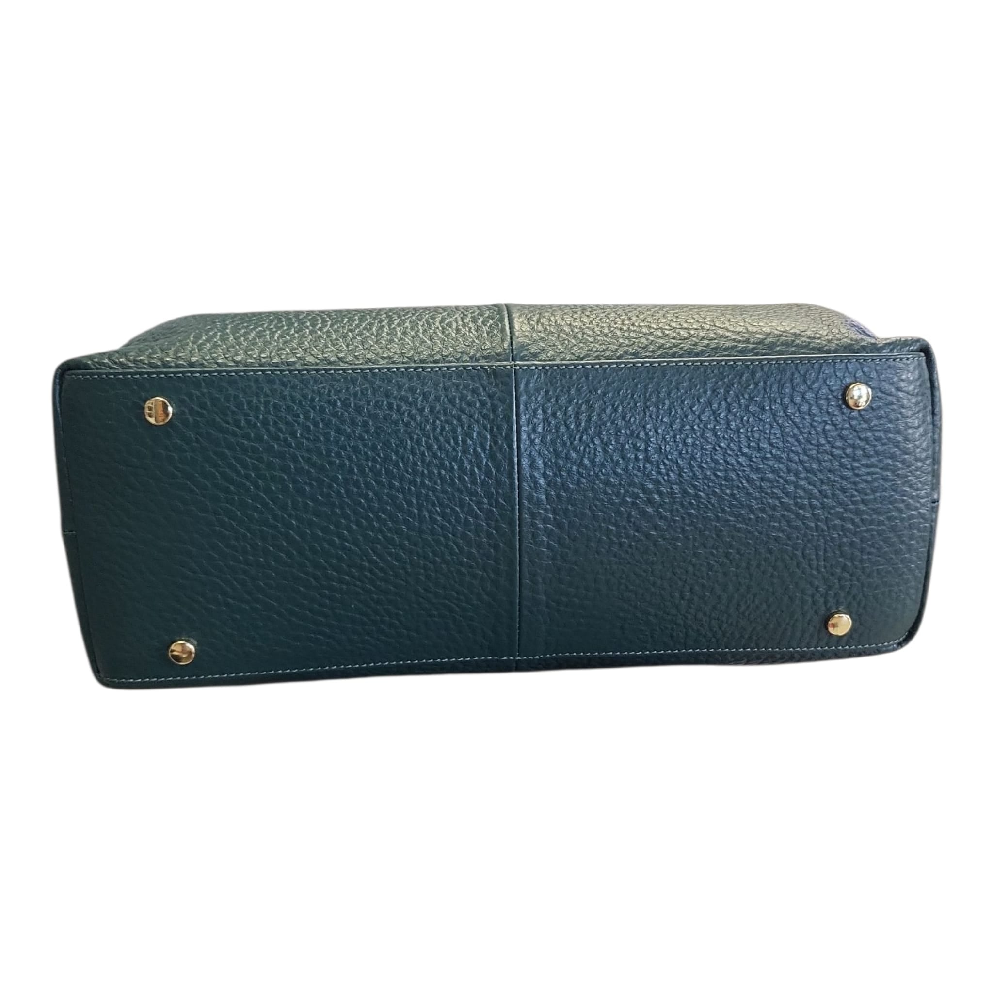 Pelletteria Veneta – Shopper Donna in Pelle Martellata Verde con 3 Scomparti e Doppia Tracolla (37x27x15 cm) – Made in Italy