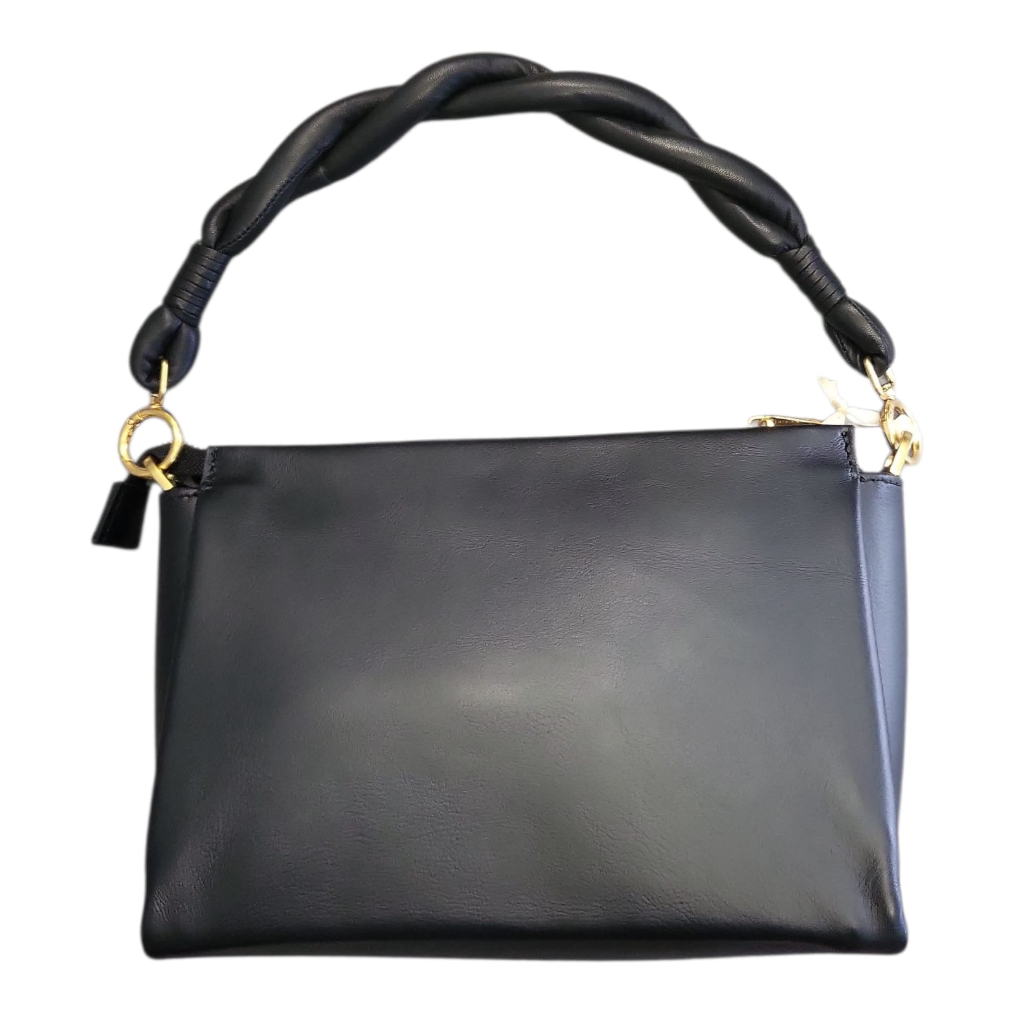 Pelletteria Veneta – Borsa Donna in Pelle Liscia Nera con Manico Intrecciato Imbottito e Tracolla Intercambiabile