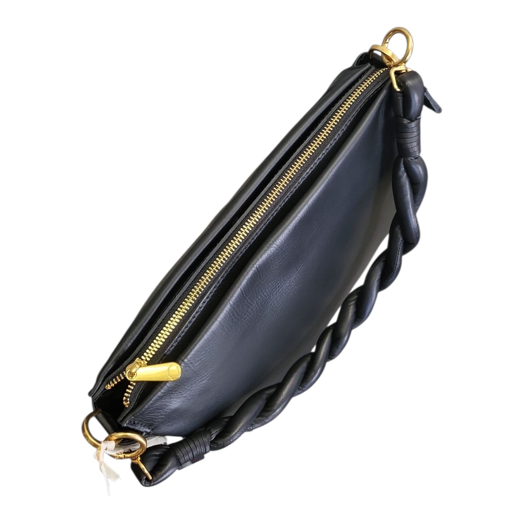 Pelletteria Veneta – Borsa Donna in Pelle Liscia Nera con Manico Intrecciato Imbottito e Tracolla Intercambiabile