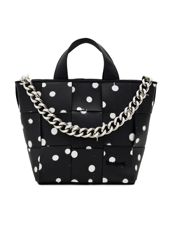 DESIGUAL Borsa Donna Nera a Mano e Spalla con Tracolla Catena