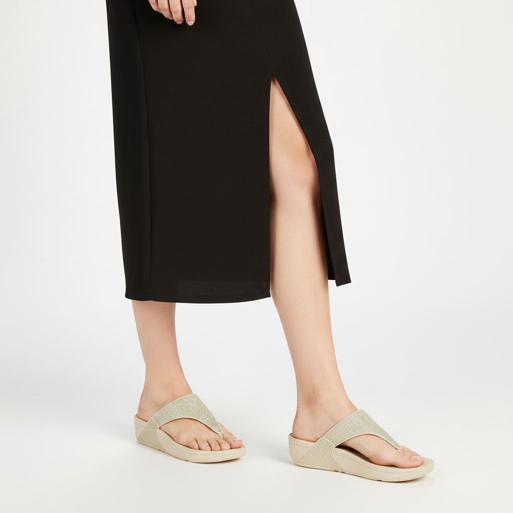 FitFlop LULU Shimmerglitz Toe-Post Sandalo Infradito donna Platino