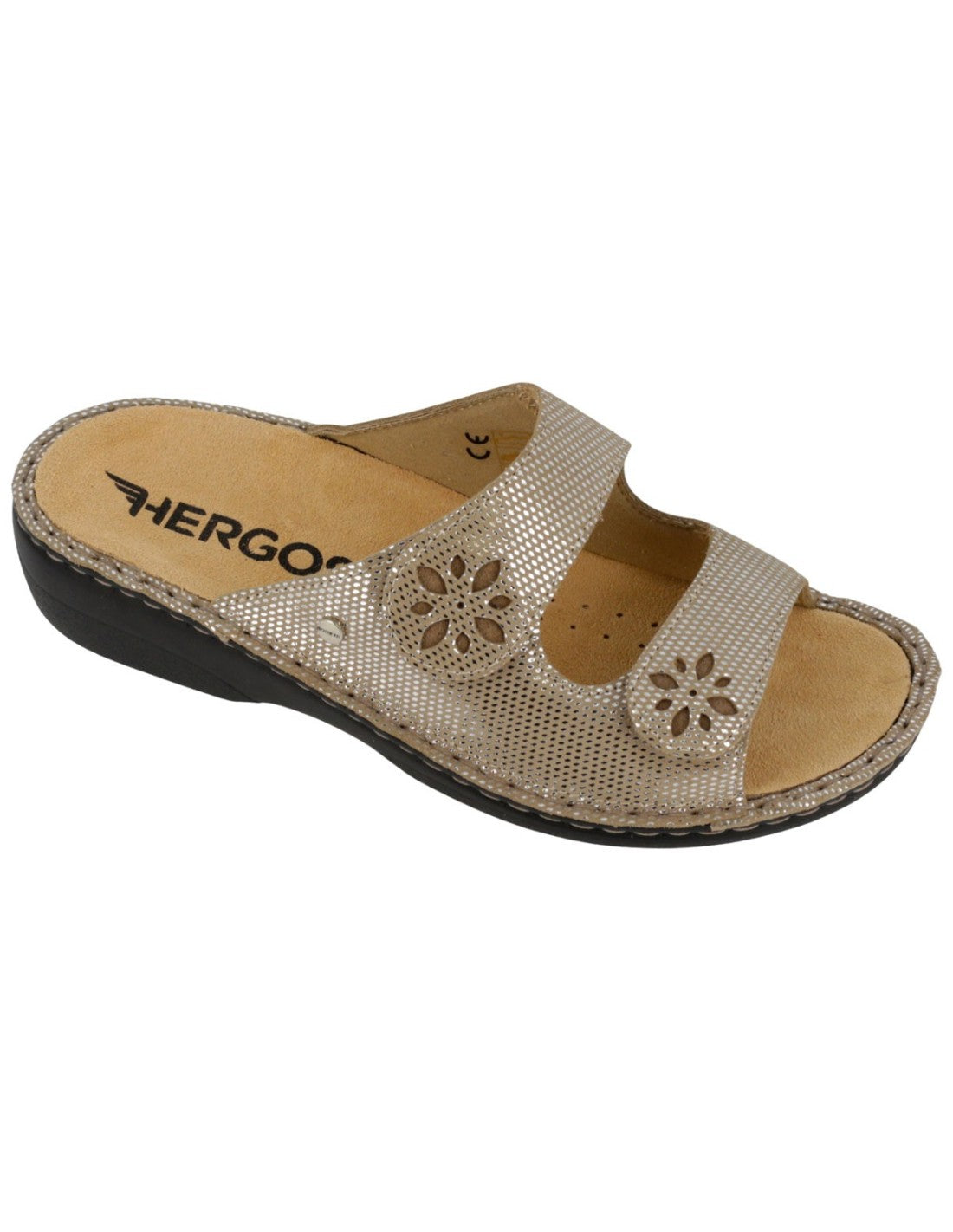 Ciabatta Hergos in pelle con doppia fascia regolabile e plantare estraibile - Sirio Beige