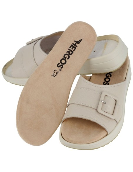 Hergos – Ciabatta Donna in Pelle con Fibbia | Soletta Estraibile | Beige