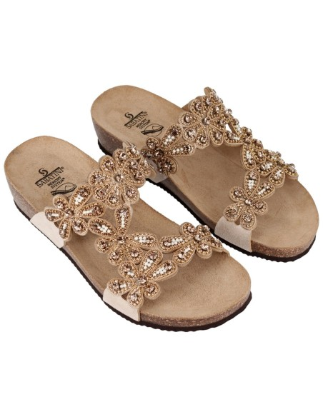 Ciabatta Gioiello Donna Sabatini con Applicazioni Floreali in Strass – Suola Sughero Memory Foam – 3 Colori