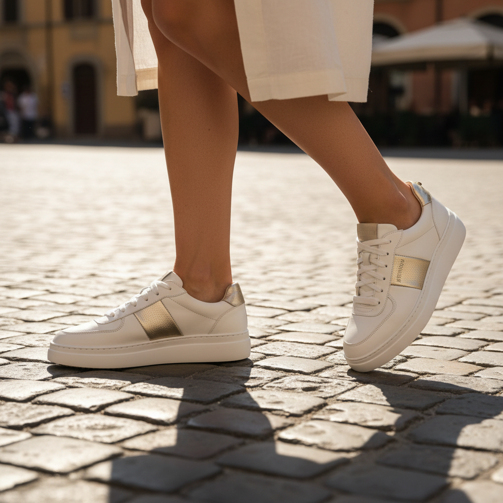 Mephisto Dayana – Sneaker Donna in Pelle Bianca con Dettagli Oro e Plantare Estraibile