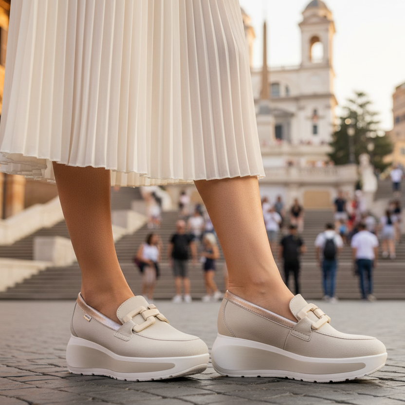 Mocassino Donna con Zeppa Callaghan in Nabuk