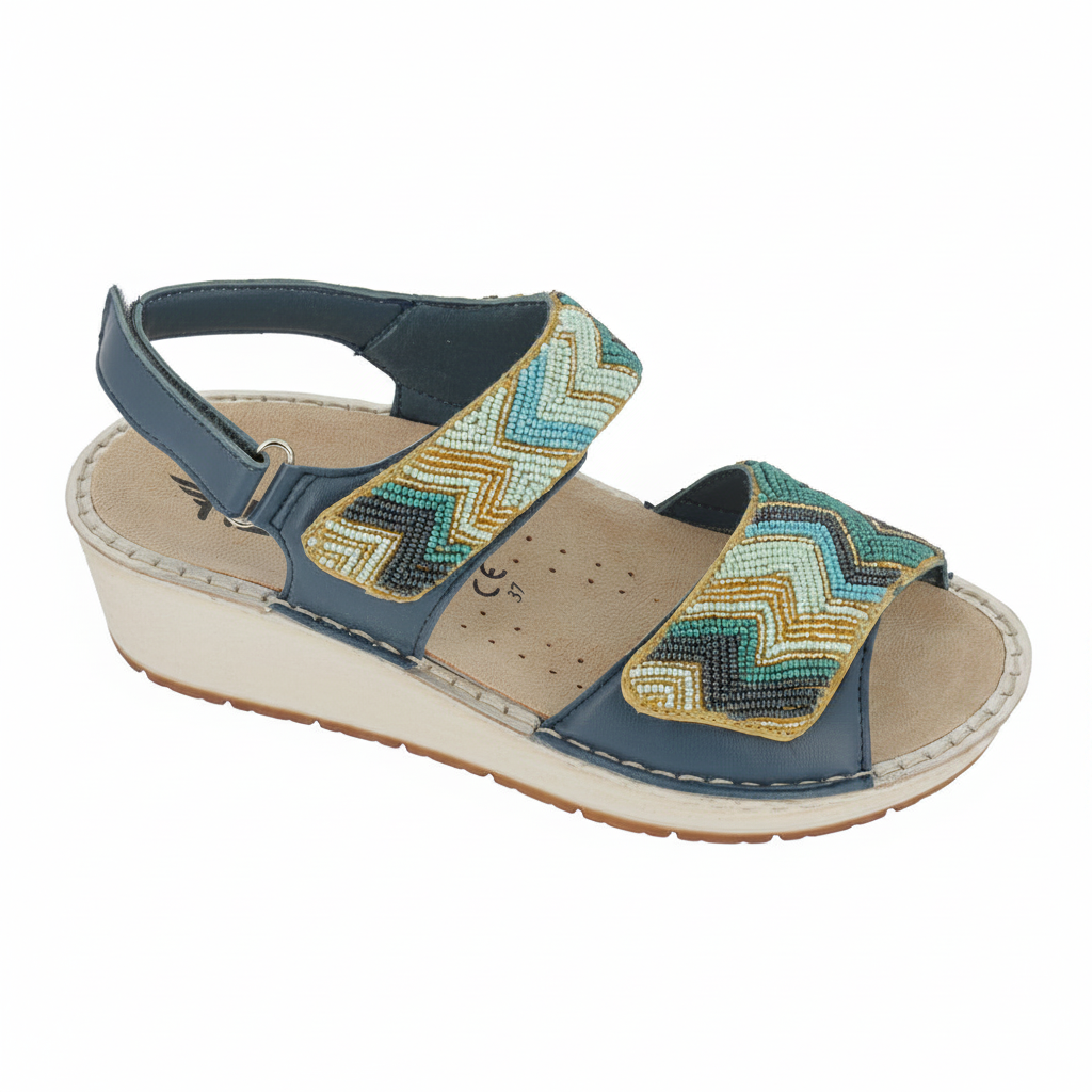 Sandalo Donna Hergos T.Ancona Blu - Perline Artigianali Plantare Estraibile