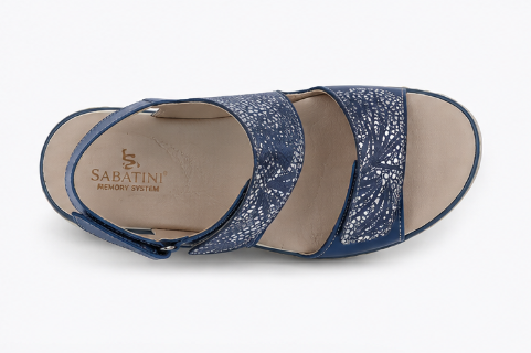 Sandalo Donna Sabatini in Vitello con Dettaglio Floreale Argentato – Doppio Velcro – Navy