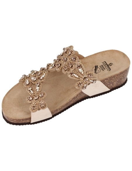 Ciabatta Gioiello Donna Sabatini con Applicazioni Floreali in Strass – Suola Sughero Memory Foam – 3 Colori