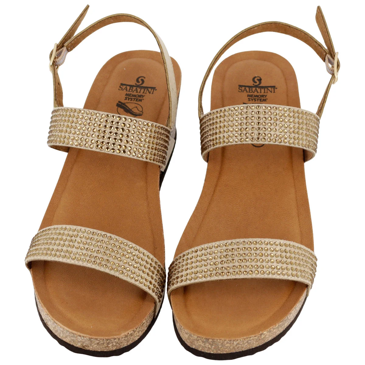 Sandalo Donna Sabatini Diamond con Strass – Zeppa Sughero e Memory Foam – Beige