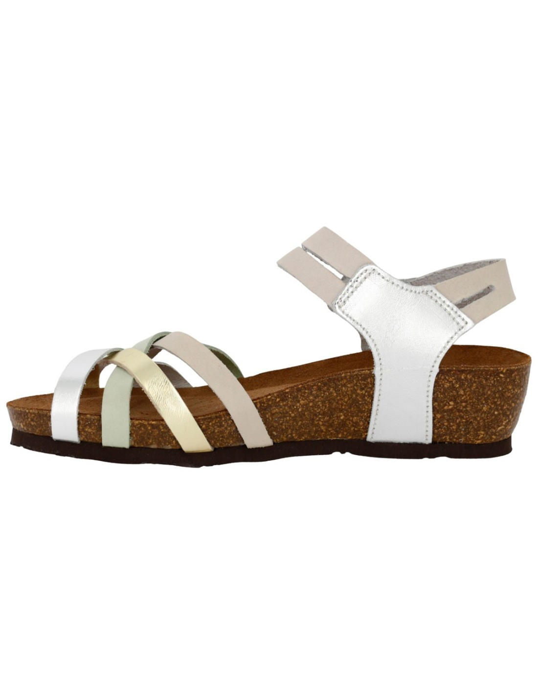 Sandalo Donna Bio Sabatini in Pelle Laminata Multi Bianco Crema Oro – Fasce Incrociate e Plantare Memory System