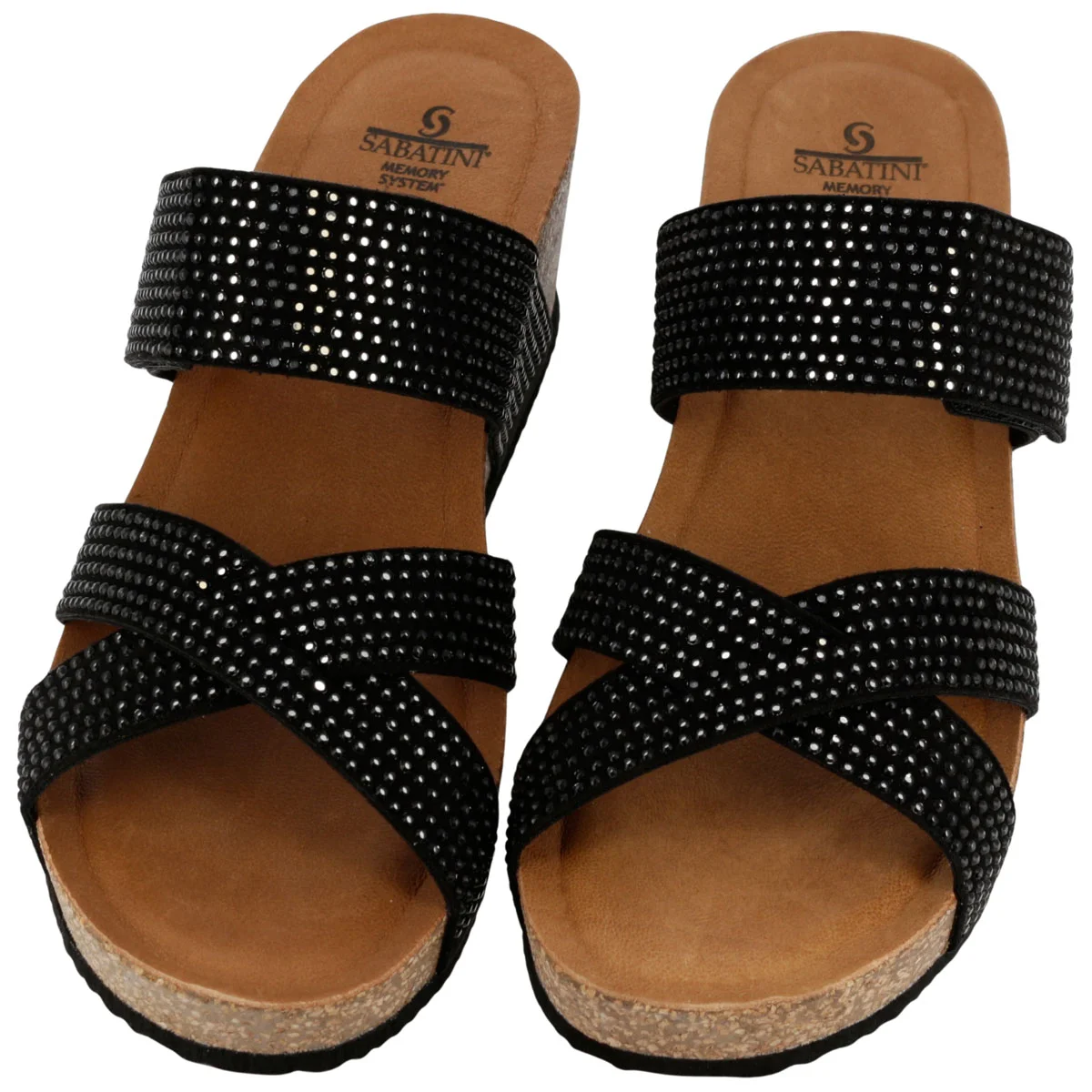 Ciabatta Donna Sabatini Diamond con Strass – Zeppa Sughero e Memory Foam – Nero