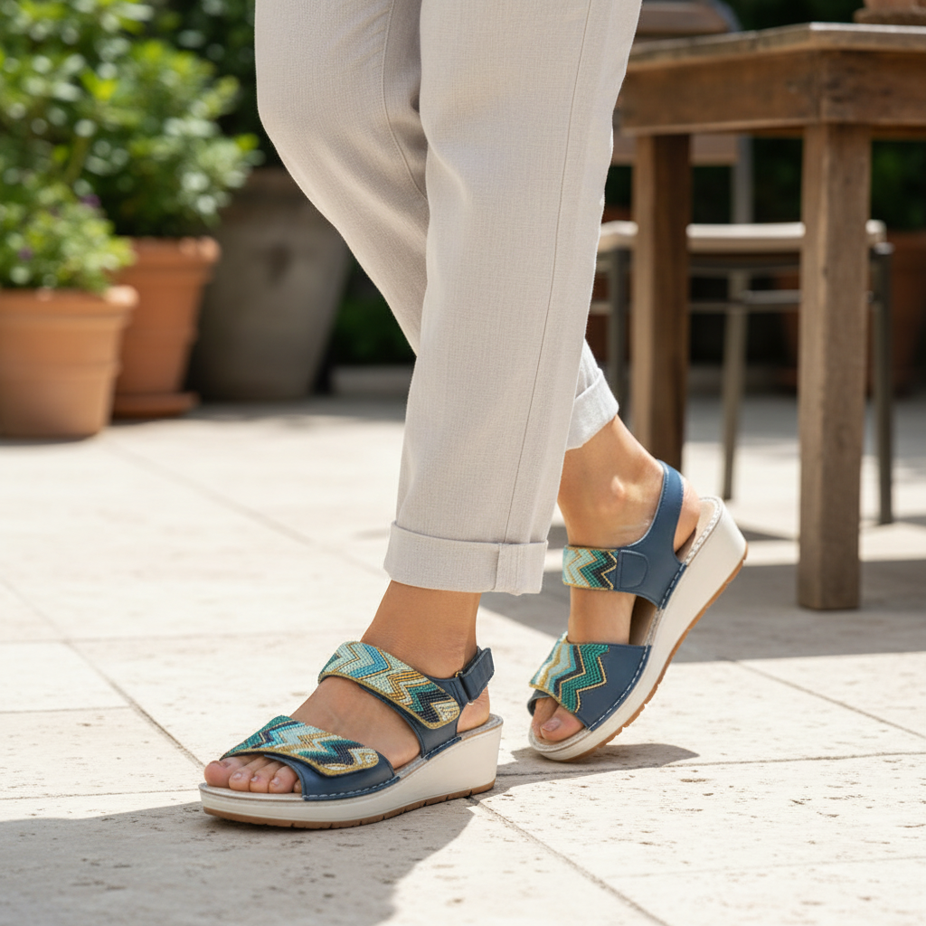 Sandalo Donna Hergos T.Ancona Blu - Perline Artigianali Plantare Estraibile