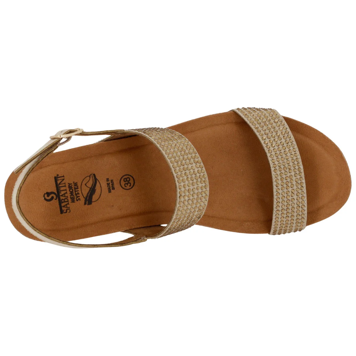 Sandalo Donna Sabatini Diamond con Strass – Zeppa Sughero e Memory Foam – Beige