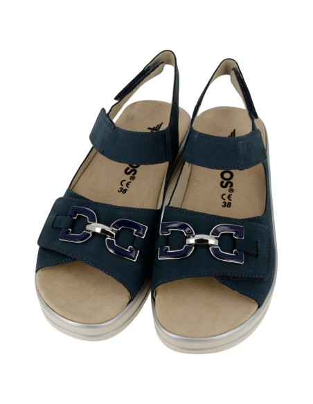 Hergos H6301 – Sandalo Donna in Pelle Effetto Seta | Plantare Estraibile | Fasce Regolabili | Blu
