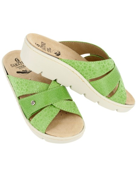Ciabatta Donna Sabatini Change System con Fasce Incrociate in Pelle – Plantare Estraibile – Pistacchio