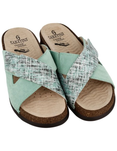 Ciabatta Donna Sabatini con Fasce Incrociate in Camoscio e Tweed – Soletta Anatomica Estraibile Lavabile