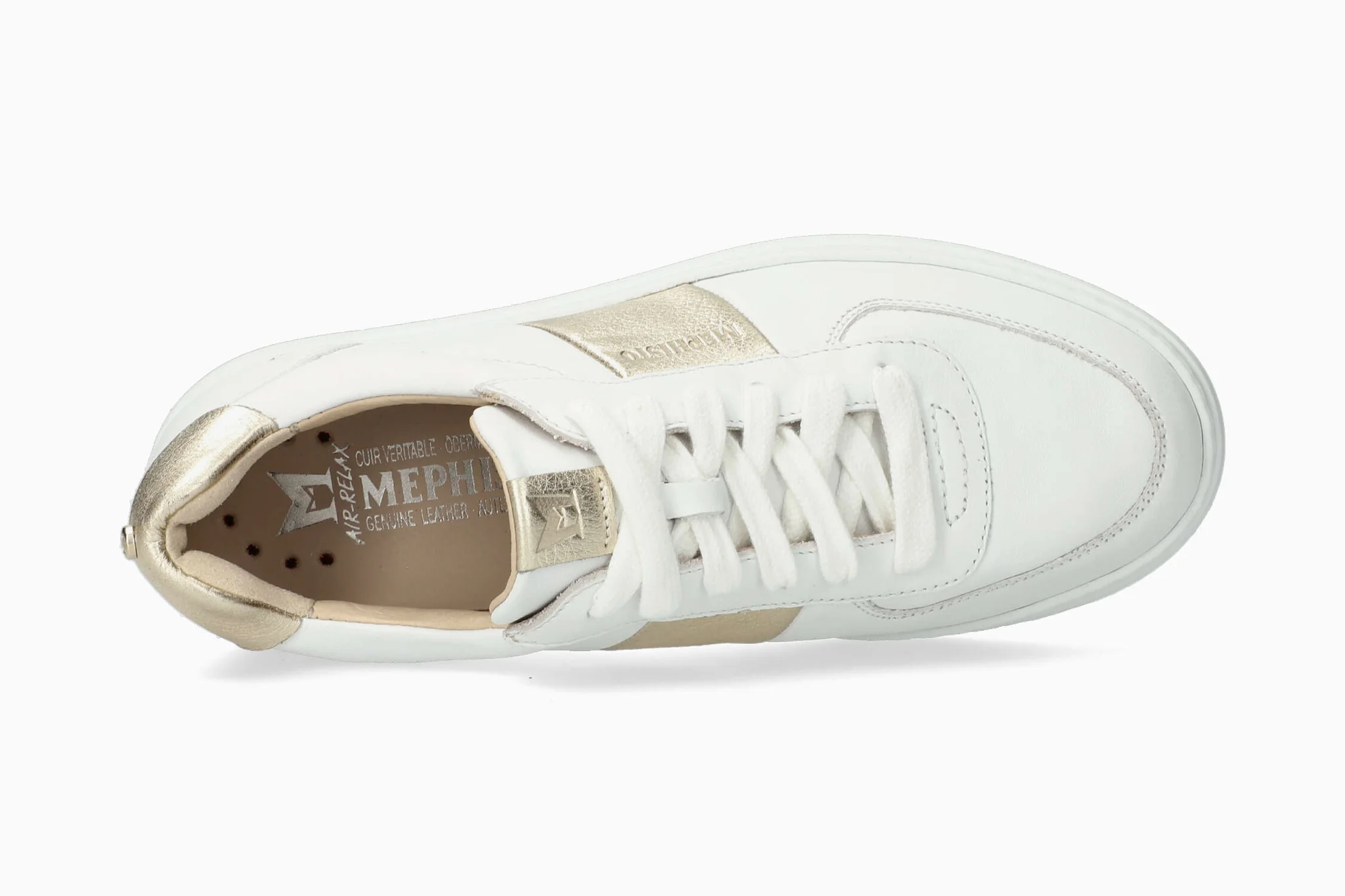 Mephisto Dayana – Sneaker Donna in Pelle Bianca con Dettagli Oro e Plantare Estraibile
