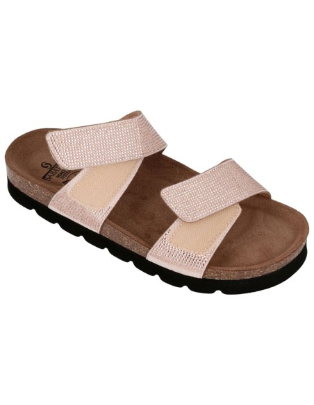 Ciabatta Donna Sabatini Crystal con Doppia Fascia Laminata e Soletta in Sughero – Cipria