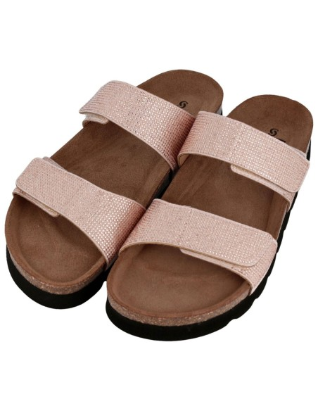 Ciabatta Donna Sabatini Crystal con Doppia Fascia Laminata e Soletta in Sughero – Cipria