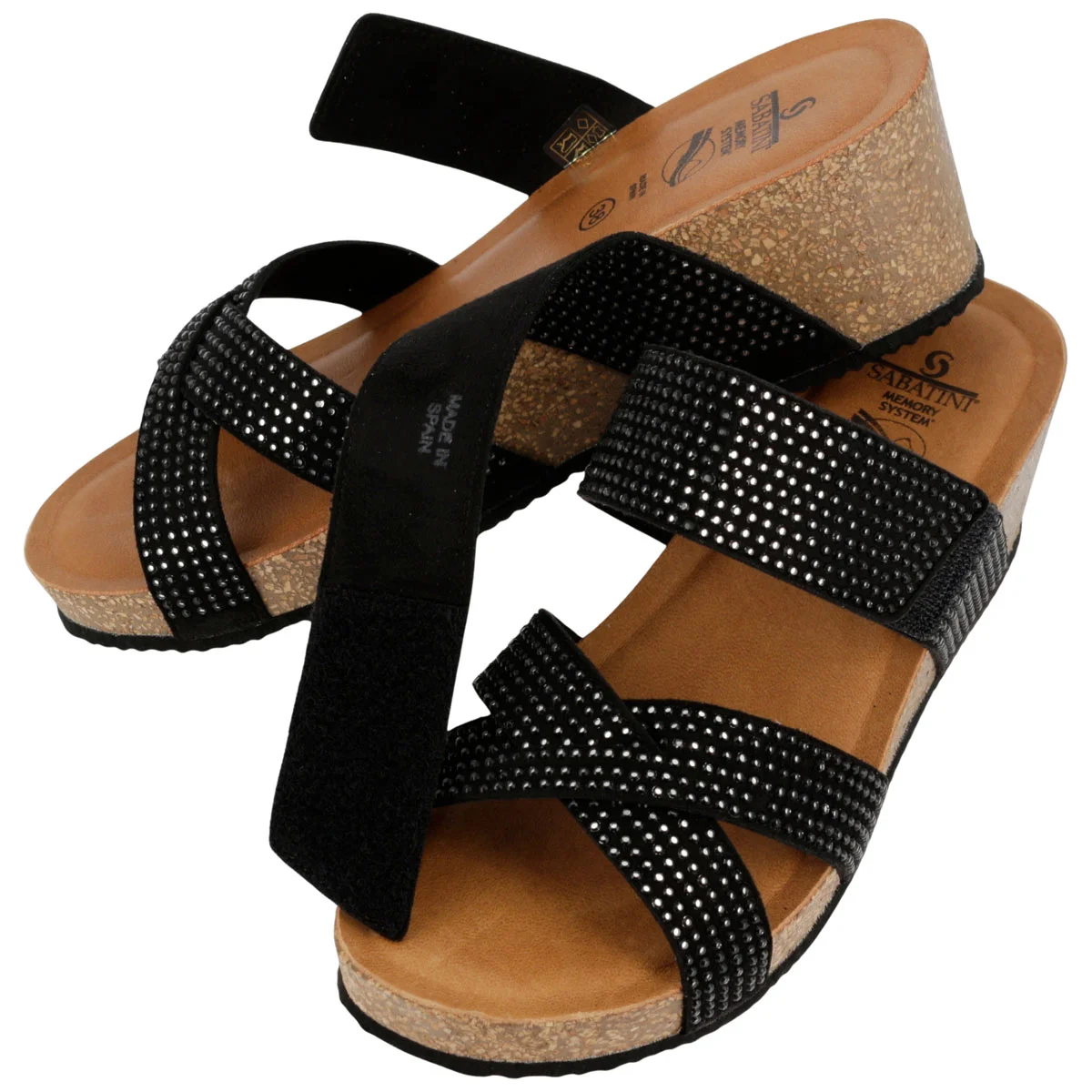 Ciabatta Donna Sabatini Diamond con Strass – Zeppa Sughero e Memory Foam – Nero