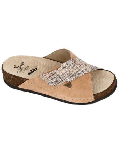 Ciabatta Donna Sabatini con Fasce Incrociate in Camoscio e Tweed – Soletta Anatomica Estraibile Lavabile