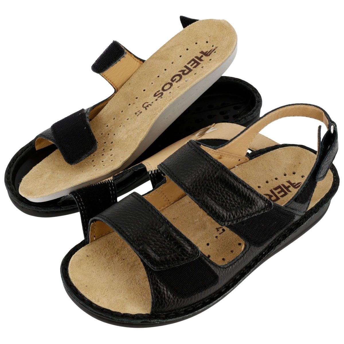Hergos H441 – Sandalo Uomo in Vera Pelle | Doppia Fascia Regolabile | Plantare Estraibile | Nero