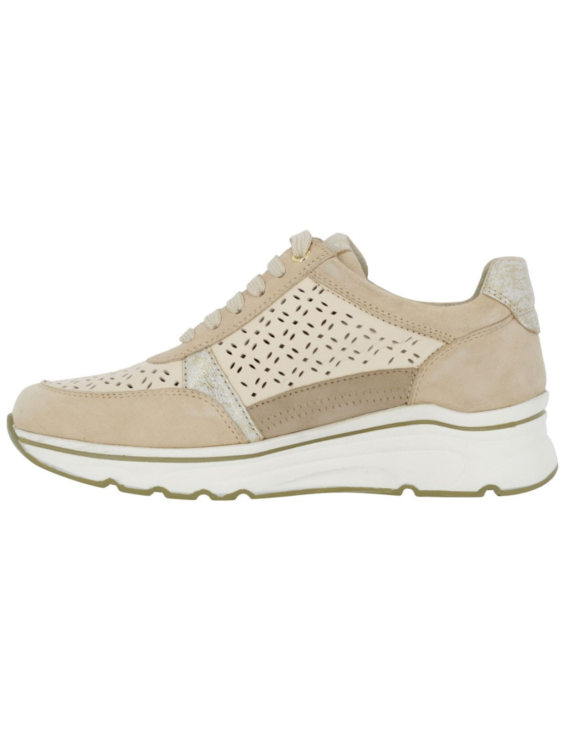 Sneaker Donna Sabatini Change System in Pelle Traforata con Zip – Plantare Estraibile – Sabbia