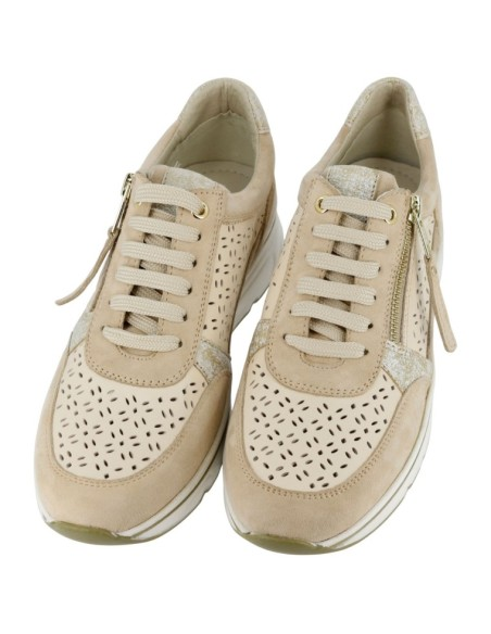 Sneaker Donna Sabatini Change System in Pelle Traforata con Zip – Plantare Estraibile – Sabbia